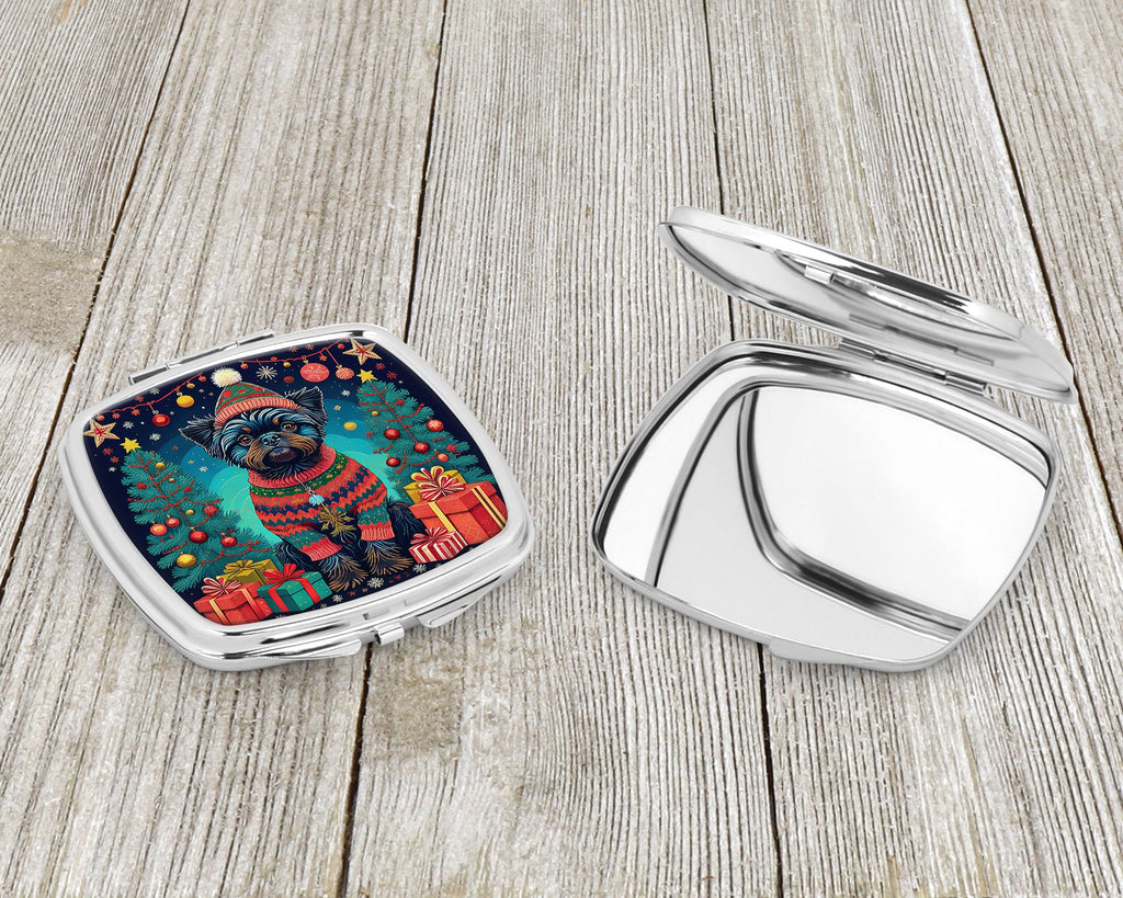 Affenpinscher Christmas Compact Mirror Decorative Travel Makeup Mirror for Women Girls Gifts Pocket Makeup Mirror Folding Handheld