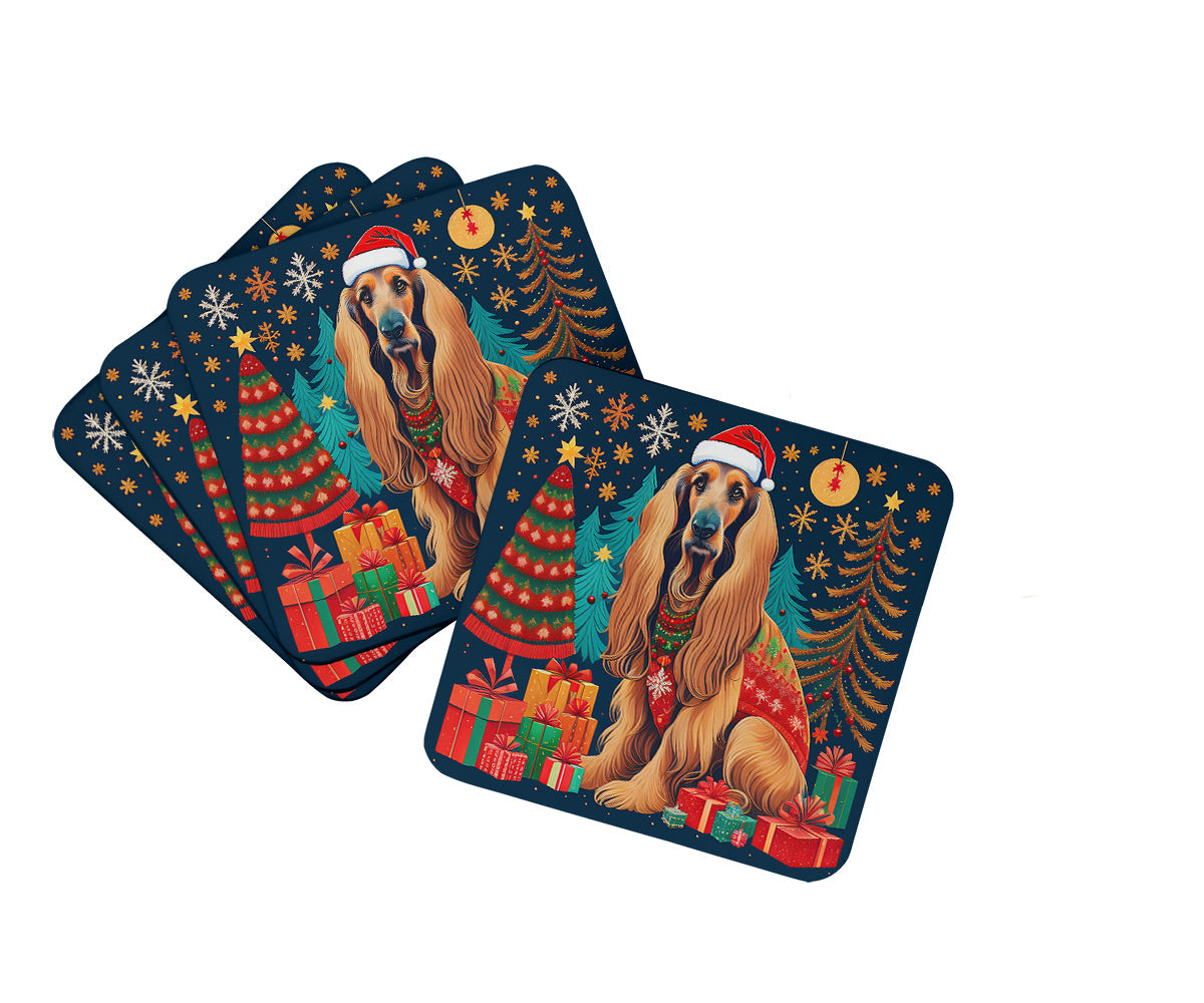 Afghan Hound Christmas Foam Coasters Set of 4 Cup Coasters for Indoor Outdoor, Tabletop Protection, Anti Slip, Mouse pad Material