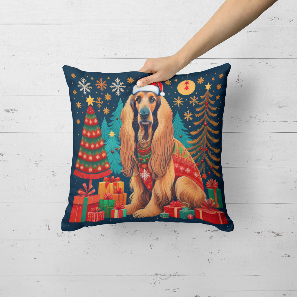 Afghan Hound Christmas Decorative Throw Pillow 14x14 Indoor Outdoor Accent Cushion, Fabric Cover with Insert for Sofa, Bed, Porch & Living Room