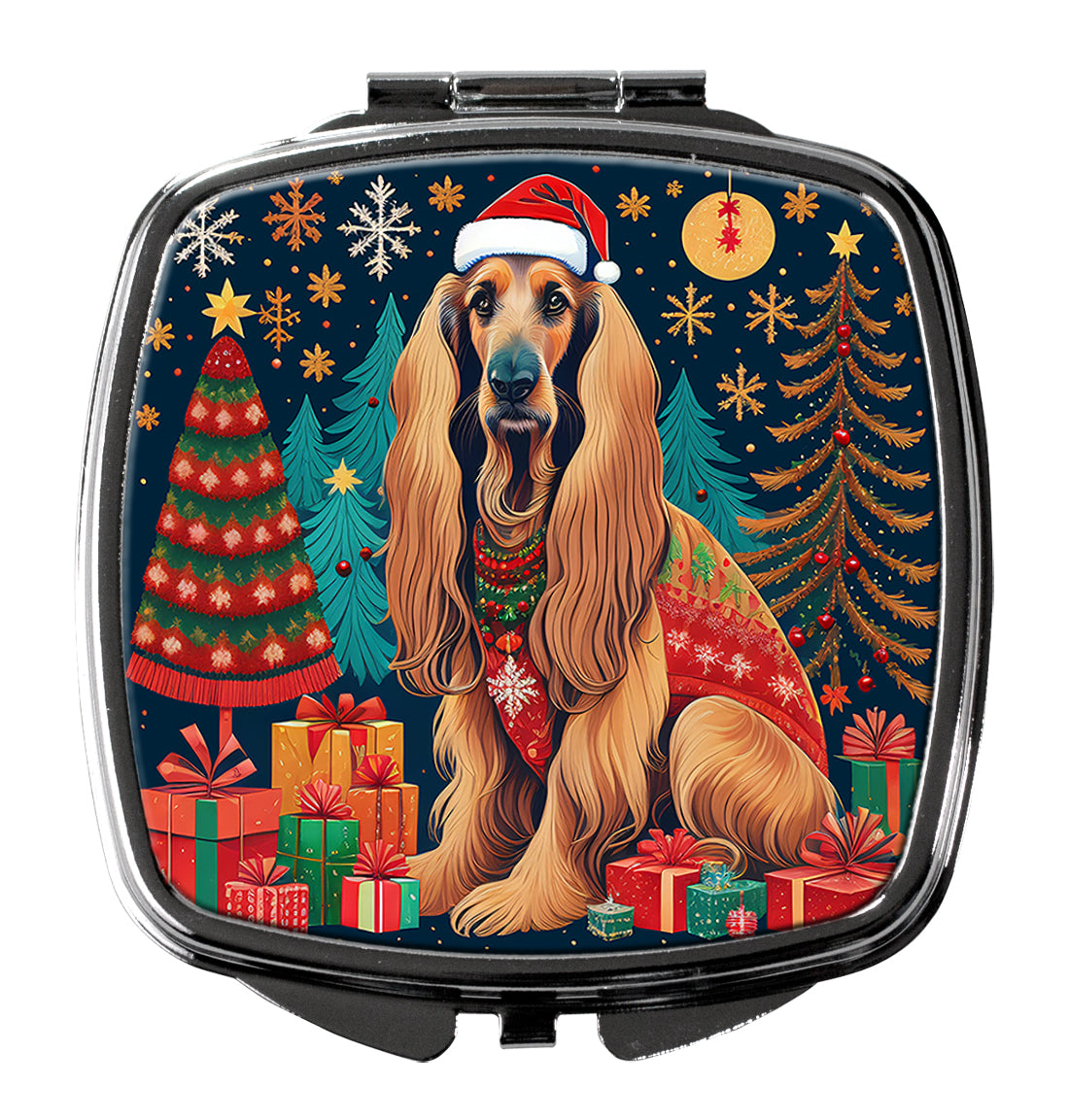 Afghan Hound Christmas Compact Mirror Decorative Travel Makeup Mirror for Women Girls Gifts Pocket Makeup Mirror Folding Handheld