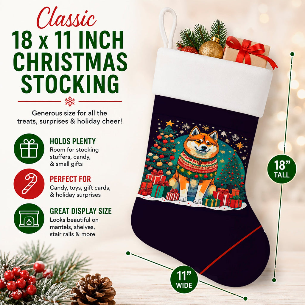 Akita Christmas Holiday Stocking Double-Sided Print, Polyester Suede,11x18, Made in USA
