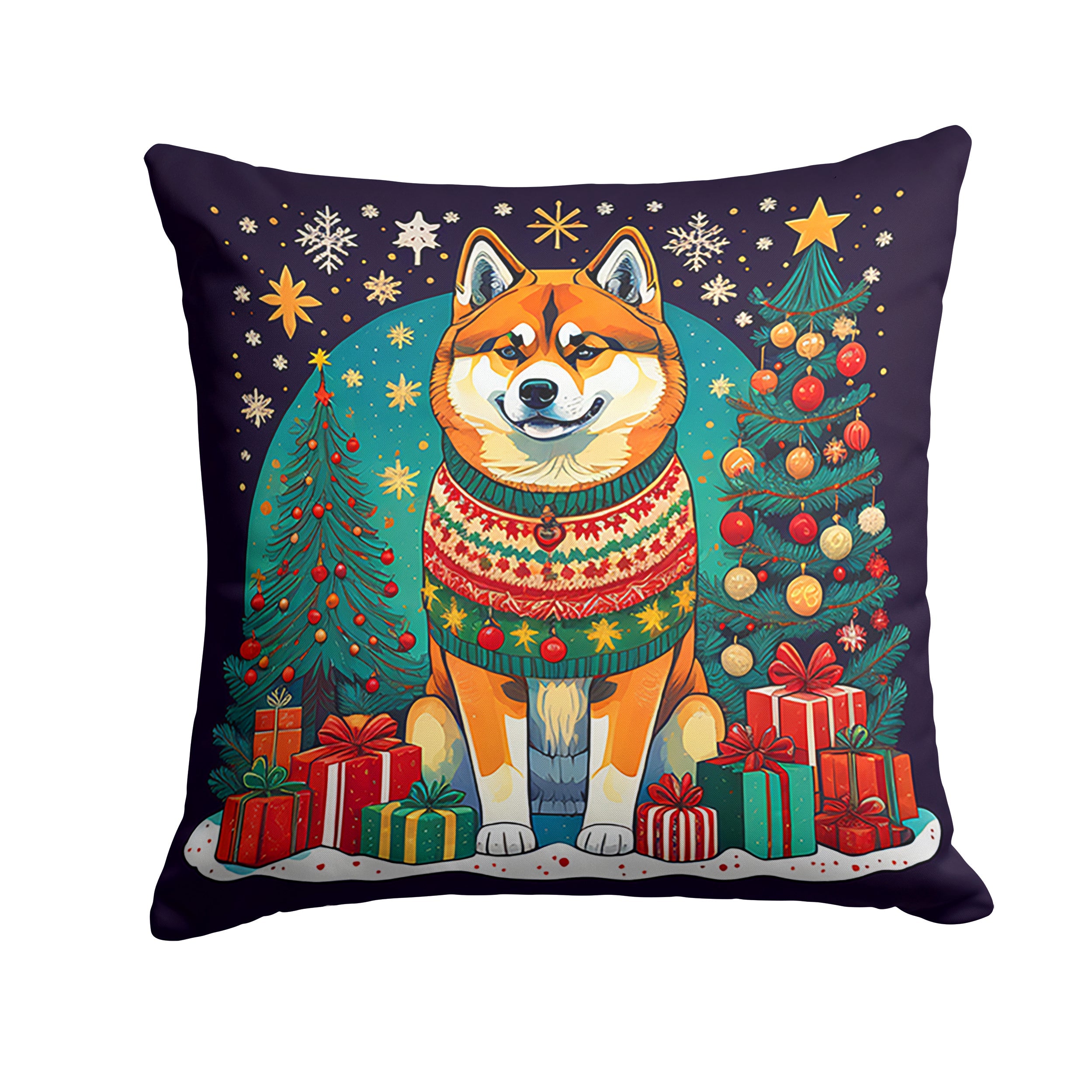 Akita Christmas Decorative Throw Pillow 18x18 Indoor Outdoor Accent Cushion, Fabric Cover with Insert for Sofa, Bed, Porch & Living Room