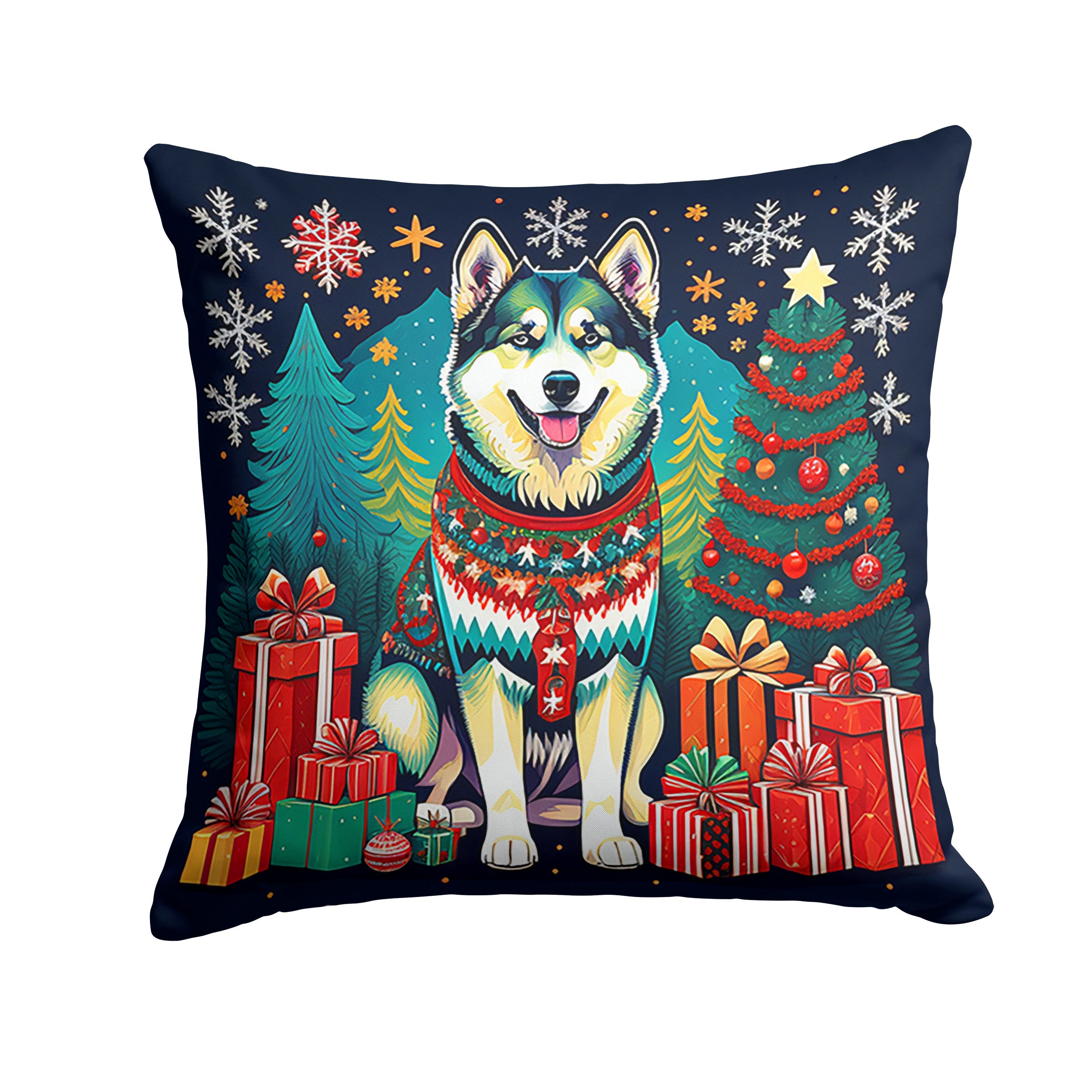 Alaskan Malamute Christmas Decorative Throw Pillow 18x18 Indoor Outdoor Accent Cushion, Fabric Cover with Insert for Sofa, Bed, Porch & Living Room
