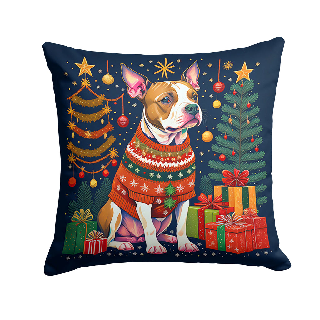 Pit Bull Terrier Christmas Decorative Throw Pillow 14x14 Indoor Outdoor Accent Cushion, Fabric Cover with Insert for Sofa, Bed, Porch & Living Room