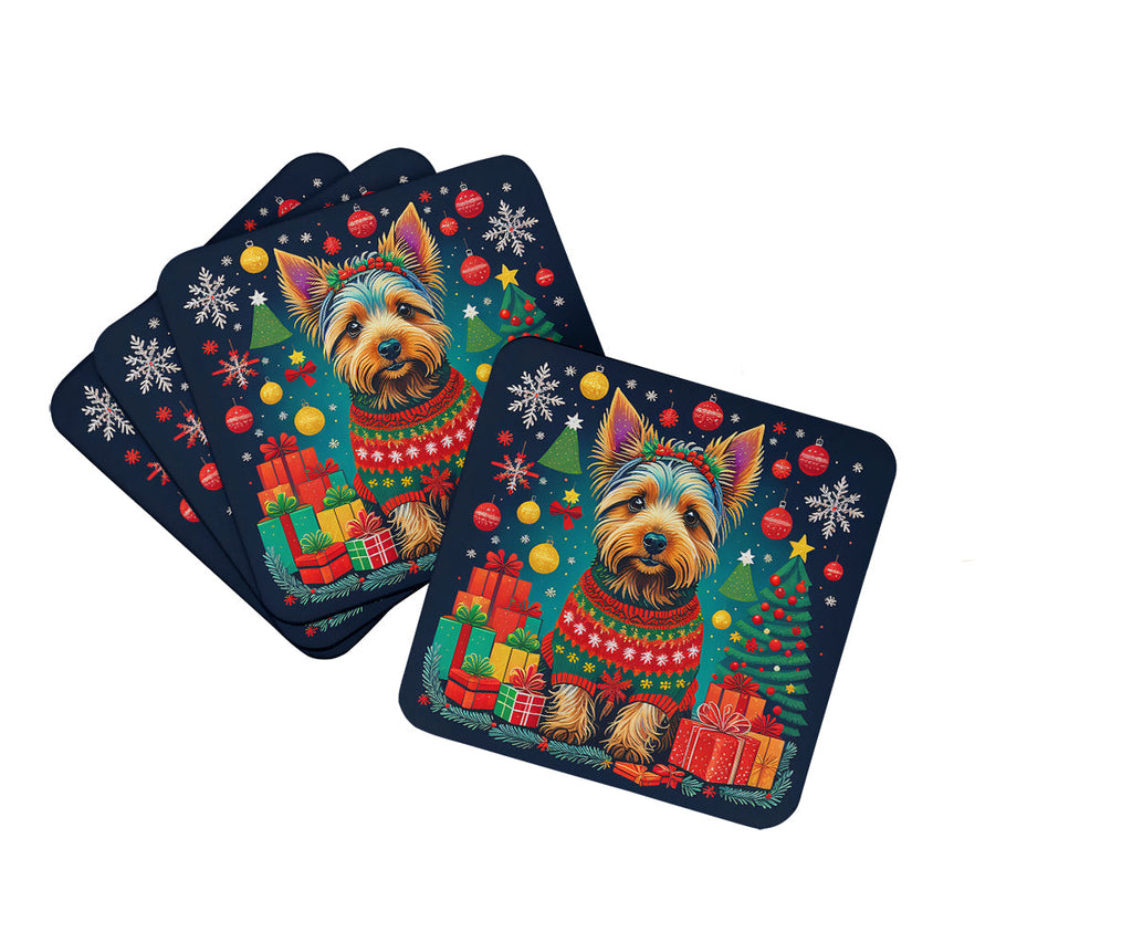 Australian Terrier Christmas Foam Coasters Set of 4 Cup Coasters for Indoor Outdoor, Tabletop Protection, Anti Slip, Mouse pad Material