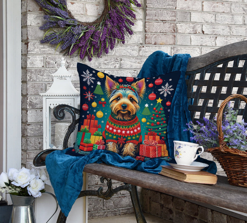 Australian Terrier Christmas Decorative Throw Pillow 18x18 Indoor Outdoor Accent Cushion, Fabric Cover with Insert for Sofa, Bed, Porch & Living Room