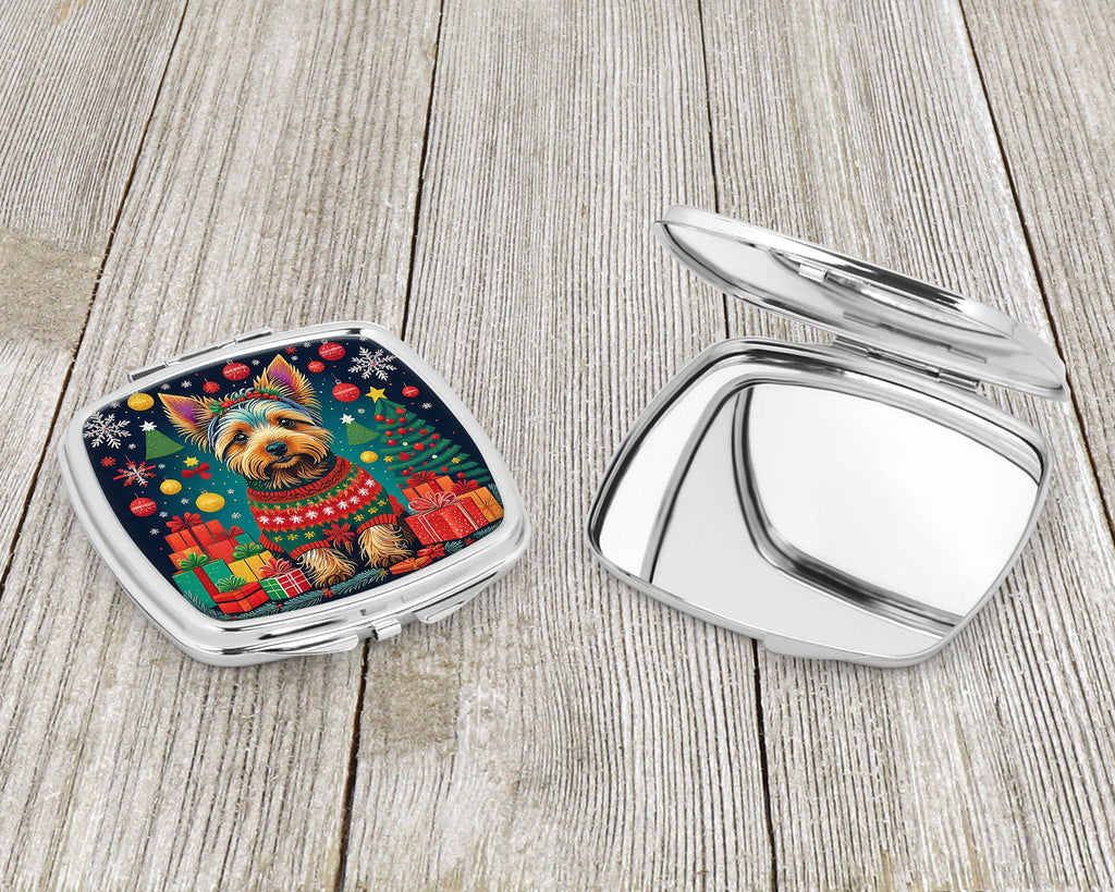 Australian Terrier Christmas Compact Mirror Decorative Travel Makeup Mirror for Women Girls Gifts Pocket Makeup Mirror Folding Handheld