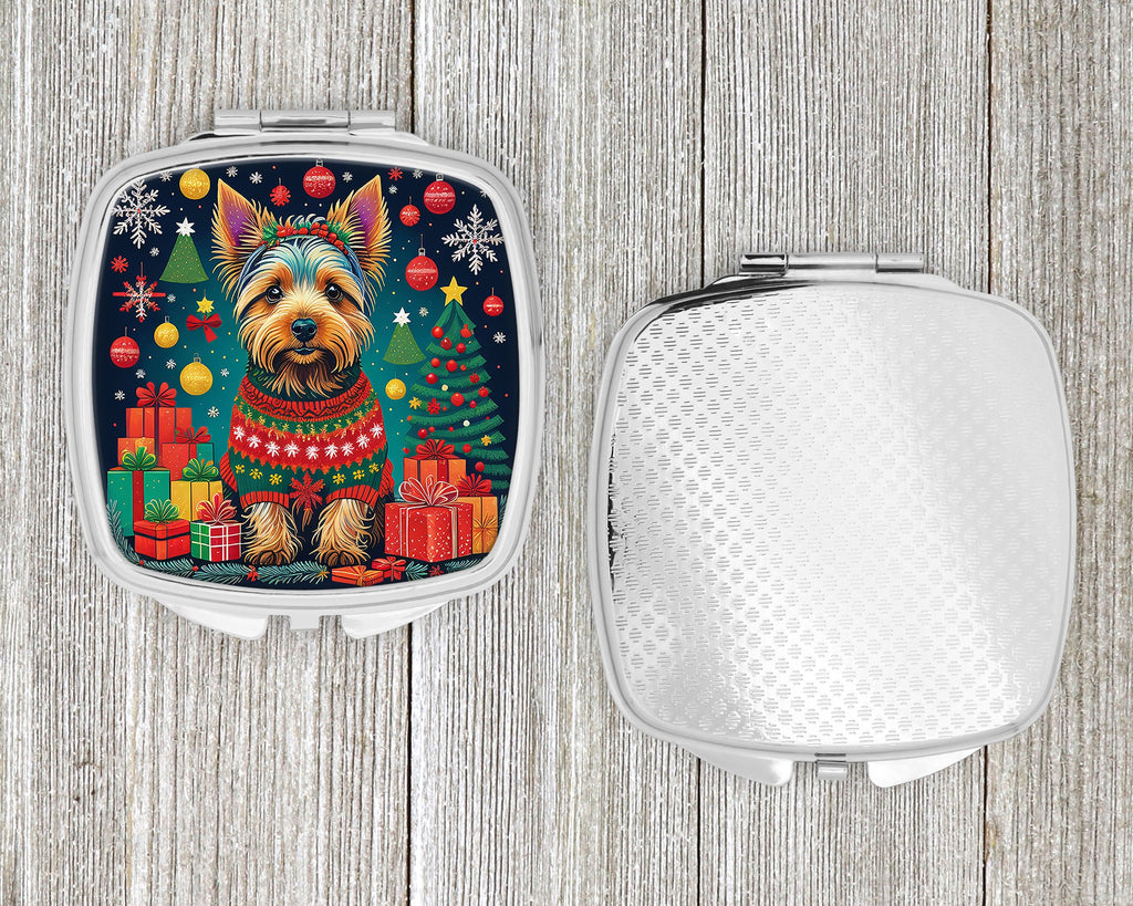Australian Terrier Christmas Compact Mirror Decorative Travel Makeup Mirror for Women Girls Gifts Pocket Makeup Mirror Folding Handheld