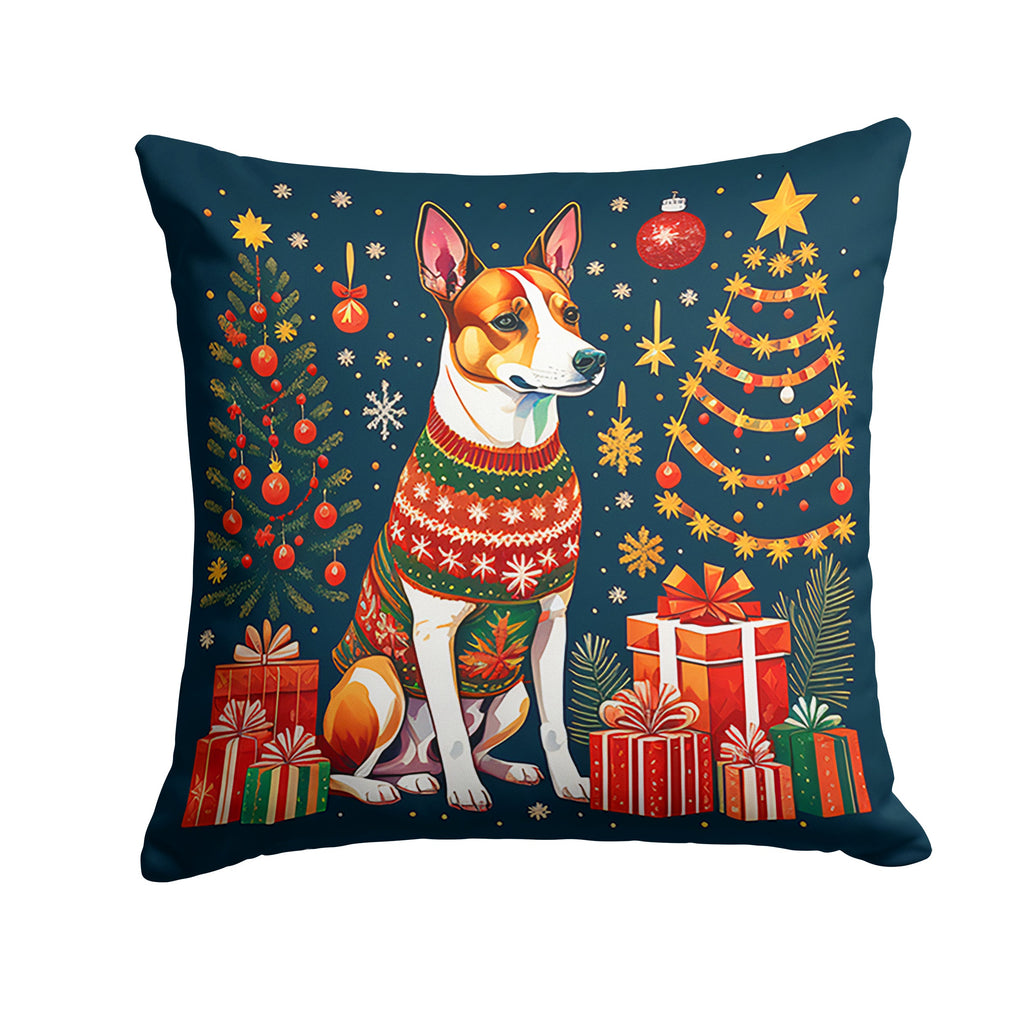 Basenji Christmas Decorative Throw Pillow 18x18 Indoor Outdoor Accent Cushion, Fabric Cover with Insert for Sofa, Bed, Porch & Living Room