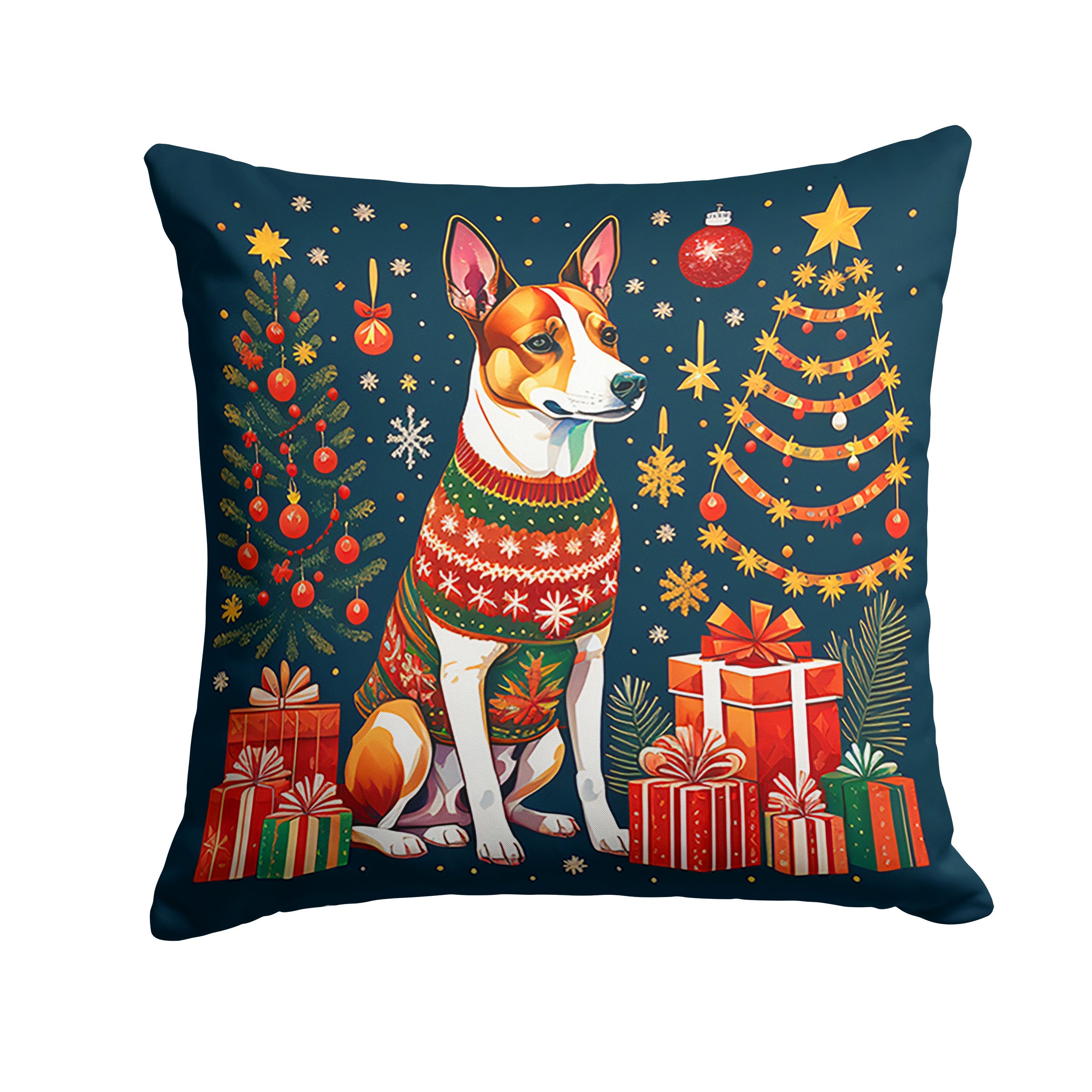 Basenji Christmas Decorative Throw Pillow 18x18 Indoor Outdoor Accent Cushion, Fabric Cover with Insert for Sofa, Bed, Porch & Living Room