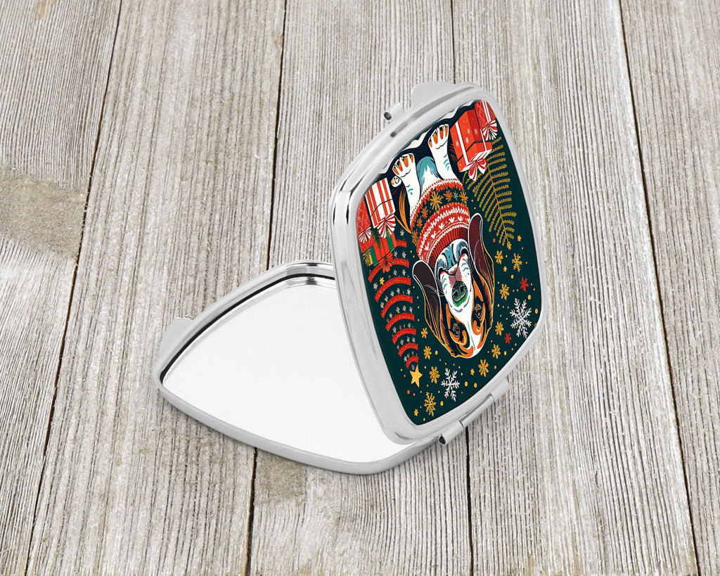 Basset Hound Christmas Compact Mirror Decorative Travel Makeup Mirror for Women Girls Gifts Pocket Makeup Mirror Folding Handheld