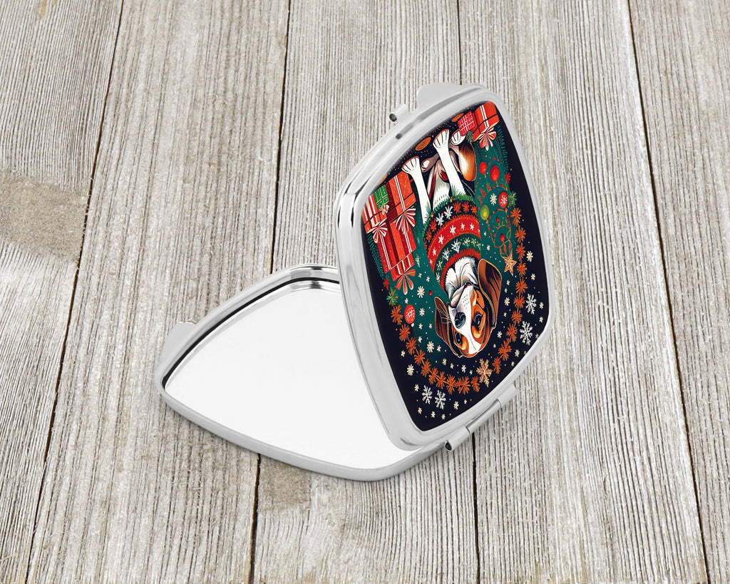 Beagle Christmas Compact Mirror Decorative Travel Makeup Mirror for Women Girls Gifts Pocket Makeup Mirror Folding Handheld