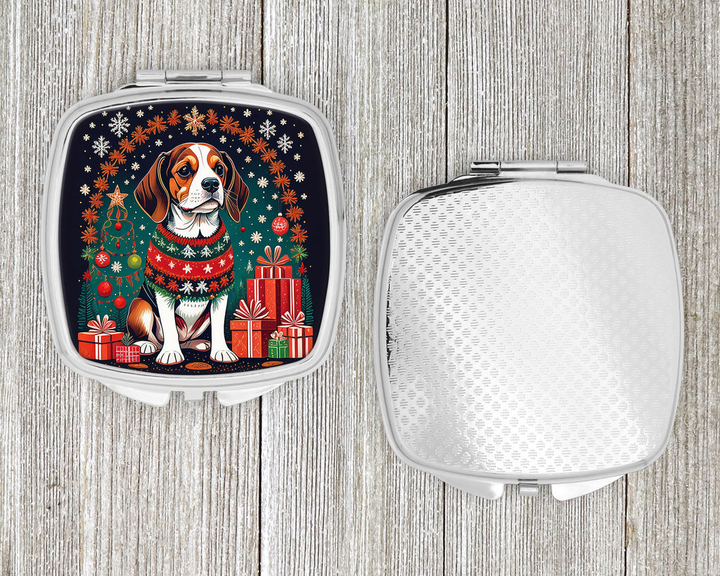 Beagle Christmas Compact Mirror Decorative Travel Makeup Mirror for Women Girls Gifts Pocket Makeup Mirror Folding Handheld