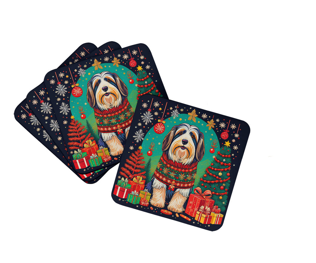 Bearded Collie Christmas Foam Coasters Set of 4 Cup Coasters for Indoor Outdoor, Tabletop Protection, Anti Slip, Mouse pad Material