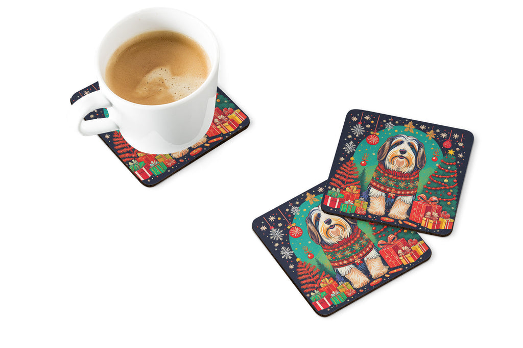 Bearded Collie Christmas Foam Coasters Set of 4 Cup Coasters for Indoor Outdoor, Tabletop Protection, Anti Slip, Mouse pad Material
