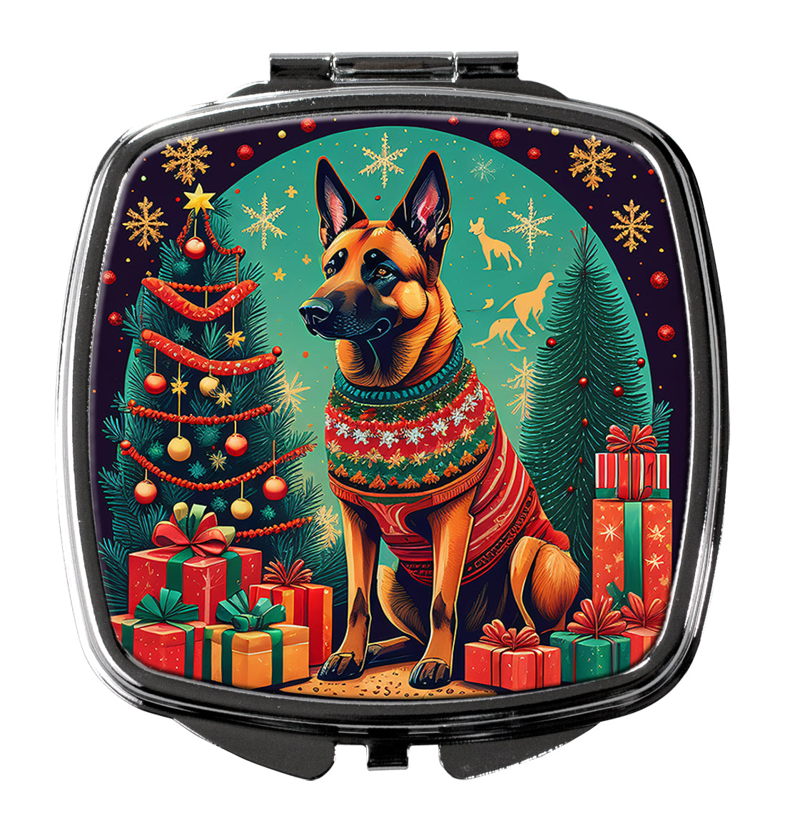 Belgian Malinois Christmas Compact Mirror Decorative Travel Makeup Mirror for Women Girls Gifts Pocket Makeup Mirror Folding Handheld