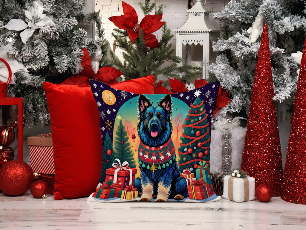 Belgian Sheepdog Christmas Decorative Throw Pillow 14x14 Indoor Outdoor Accent Cushion, Fabric Cover with Insert for Sofa, Bed, Porch & Living Room