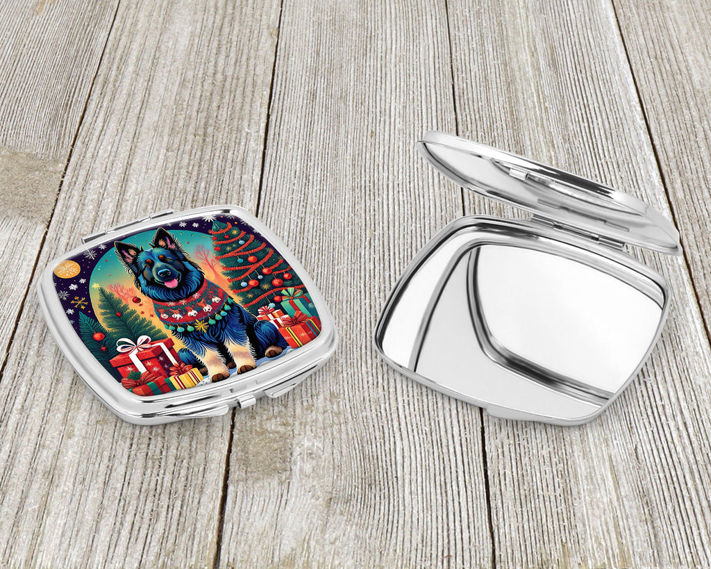 Belgian Sheepdog Christmas Compact Mirror Decorative Travel Makeup Mirror for Women Girls Gifts Pocket Makeup Mirror Folding Handheld