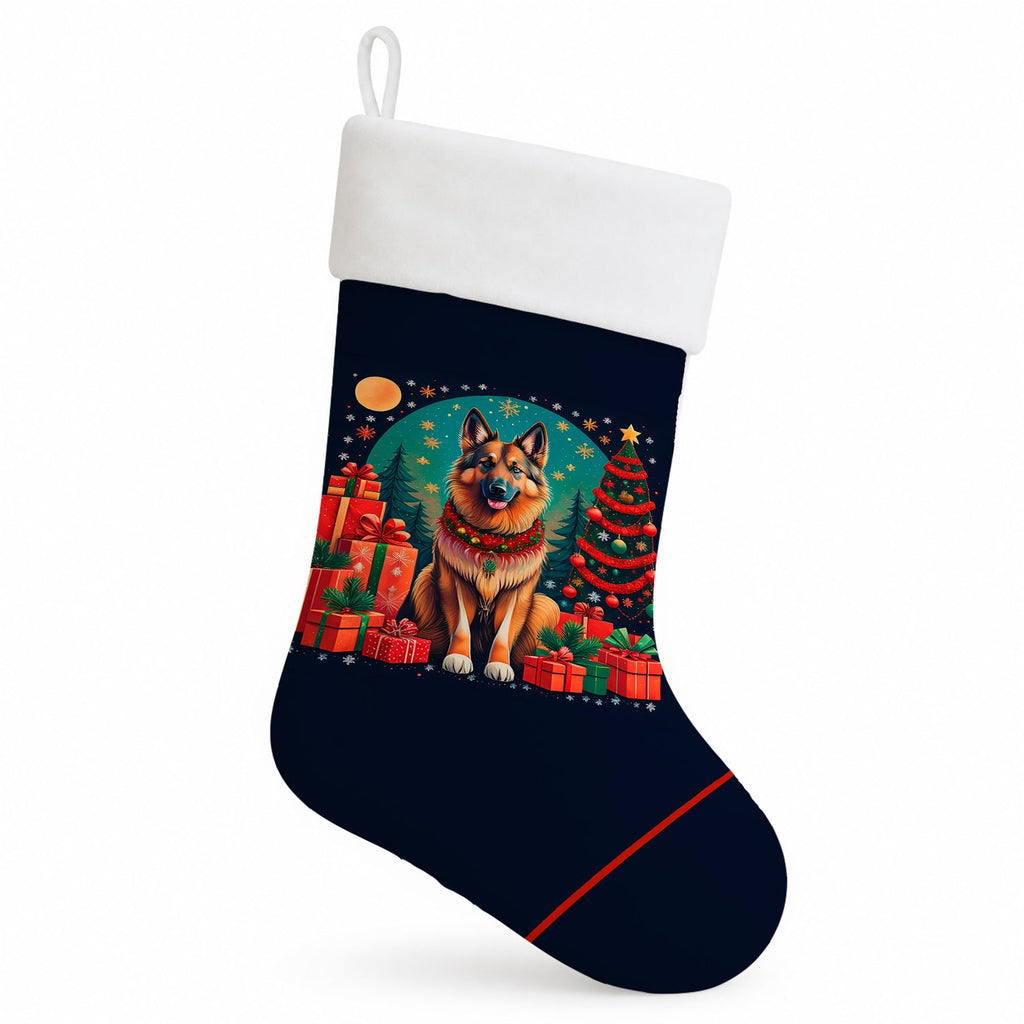 Belgian Tervuren Christmas Holiday Stocking Double-Sided Print, Polyester Suede,11x18, Made in USA