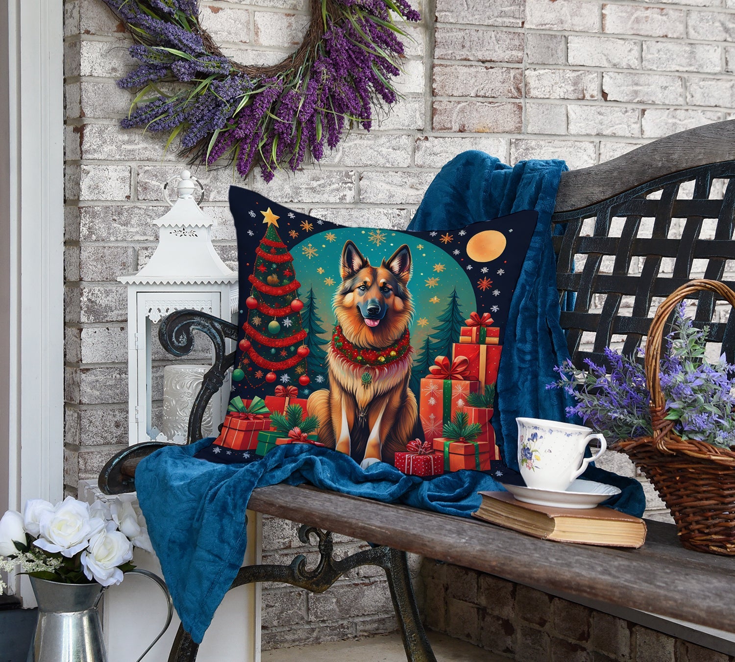 Belgian Tervuren Christmas Decorative Throw Pillow 18x18 Indoor Outdoor Accent Cushion, Fabric Cover with Insert for Sofa, Bed, Porch & Living Room