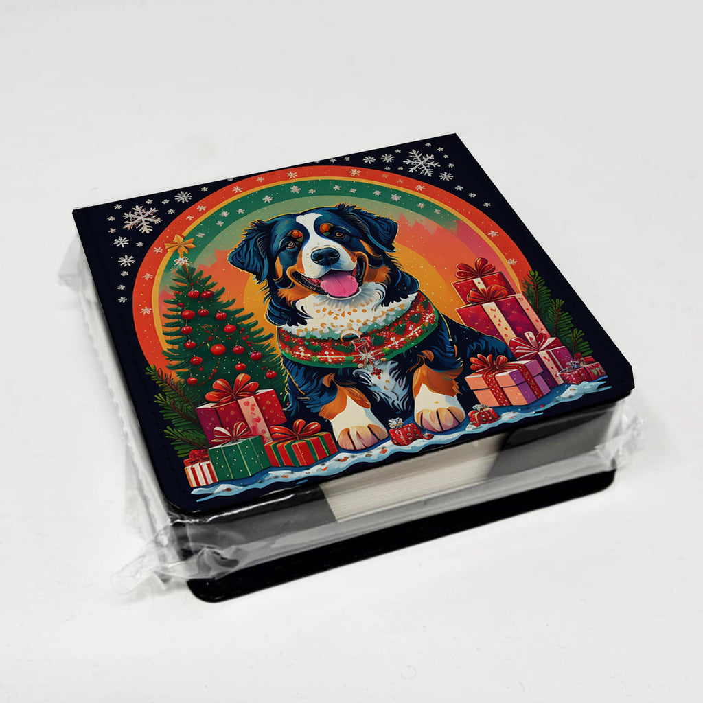 Bernese Mountain Dog Christmas PU Leather Note Paper Holder with Artist-Designed Cover, Desk Accessory, Office Gift
