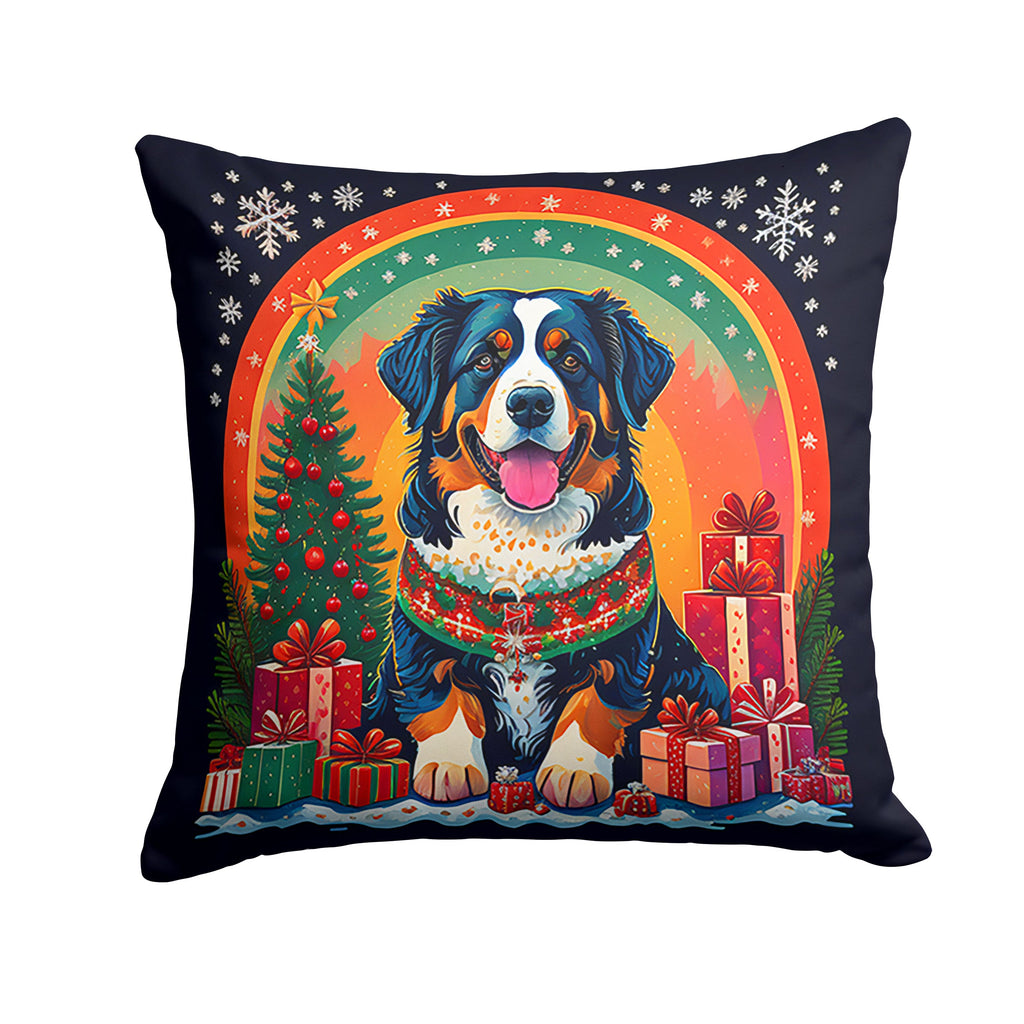 Bernese Mountain Dog Christmas Decorative Throw Pillow 18x18 Indoor Outdoor Accent Cushion, Fabric Cover with Insert for Sofa, Bed, Porch & Living Room