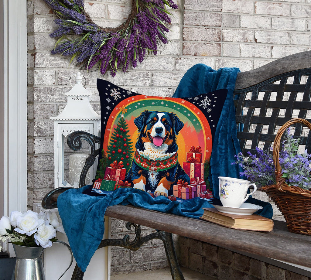 Bernese Mountain Dog Christmas Decorative Throw Pillow 18x18 Indoor Outdoor Accent Cushion, Fabric Cover with Insert for Sofa, Bed, Porch & Living Room