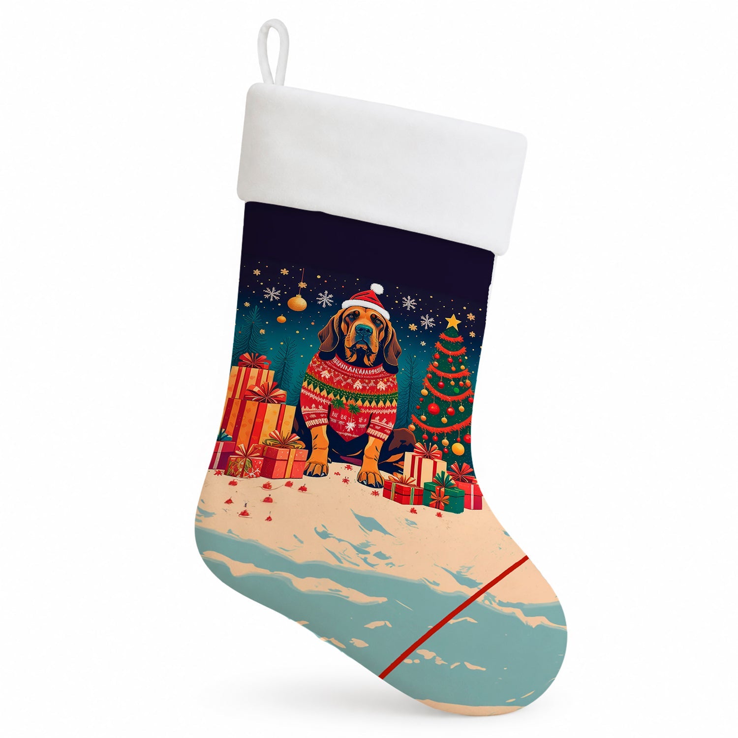 Bloodhound Christmas Holiday Stocking Double-Sided Print, Polyester Suede,11x18, Made in USA
