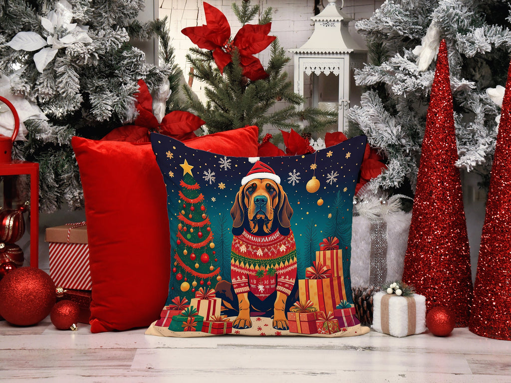 Bloodhound Christmas Decorative Throw Pillow 18x18 Indoor Outdoor Accent Cushion, Fabric Cover with Insert for Sofa, Bed, Porch & Living Room