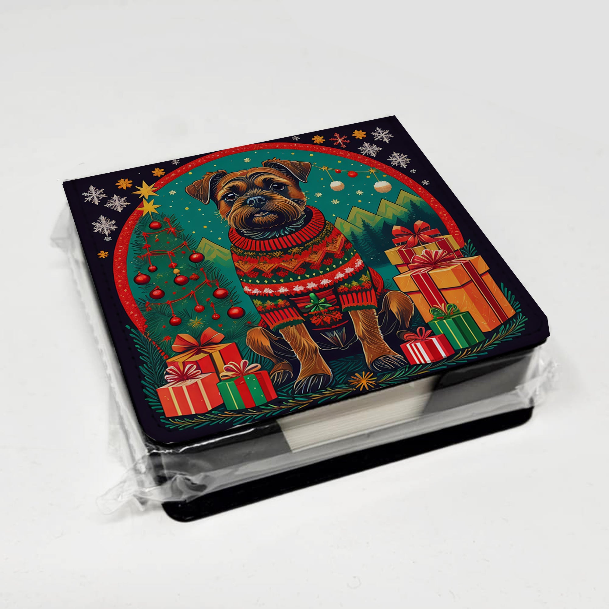 Border Terrier Christmas PU Leather Note Paper Holder with Artist-Designed Cover, Desk Accessory, Office Gift
