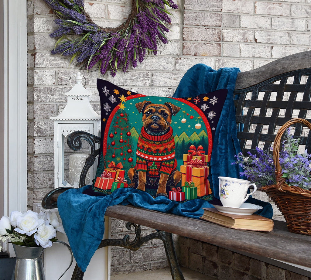 Border Terrier Christmas Decorative Throw Pillow 18x18 Indoor Outdoor Accent Cushion, Fabric Cover with Insert for Sofa, Bed, Porch & Living Room