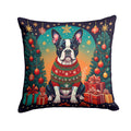Boston Terrier Christmas Decorative Throw Pillow 14x14 Indoor Outdoor Accent Cushion, Fabric Cover with Insert for Sofa, Bed, Porch & Living Room