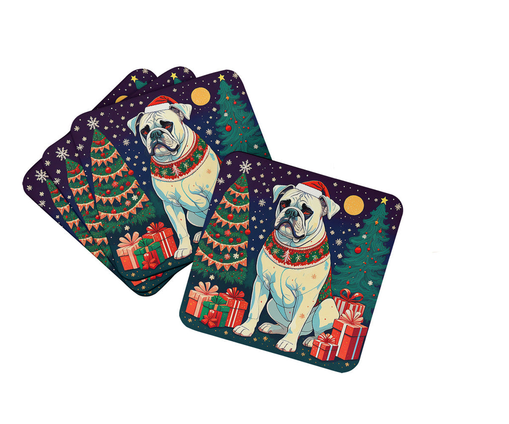 White Boxer Christmas Foam Coasters Set of 4 Cup Coasters for Indoor Outdoor, Tabletop Protection, Anti Slip, Mouse pad Material