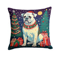 White Boxer Christmas Decorative Throw Pillow 14x14 Indoor Outdoor Accent Cushion, Fabric Cover with Insert for Sofa, Bed, Porch & Living Room