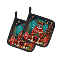 Boxer Christmas Pot Holder Set of 2 Heat Resistant Quilted Hot Pads 7.5 x 7.5 Inch, Insulated Kitchen Trivets for Cooking & Baking