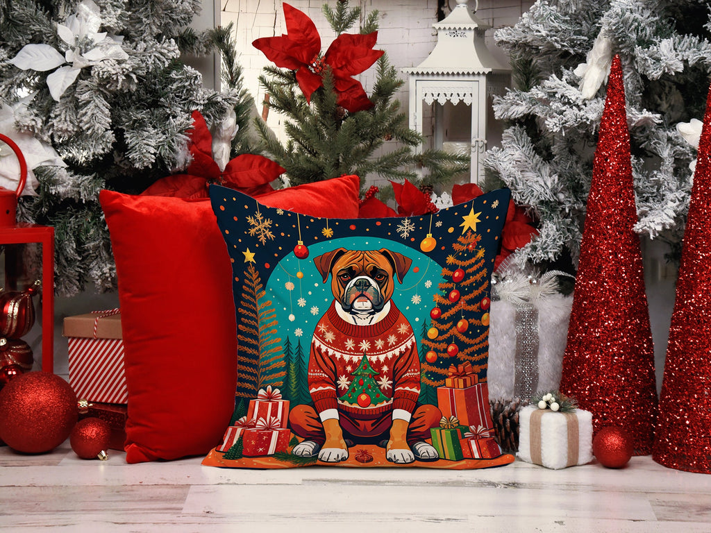 Boxer Christmas Decorative Throw Pillow 18x18 Indoor Outdoor Accent Cushion, Fabric Cover with Insert for Sofa, Bed, Porch & Living Room