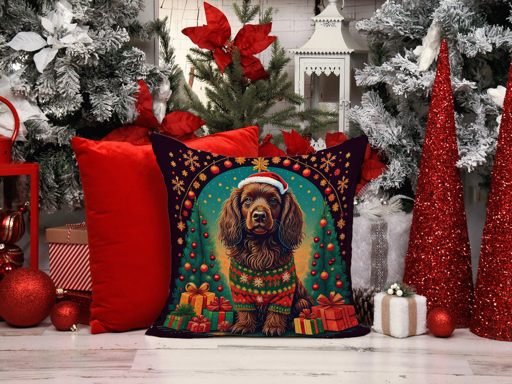 Boykin Spaniel Christmas Decorative Throw Pillow 18x18 Indoor Outdoor Accent Cushion, Fabric Cover with Insert for Sofa, Bed, Porch & Living Room