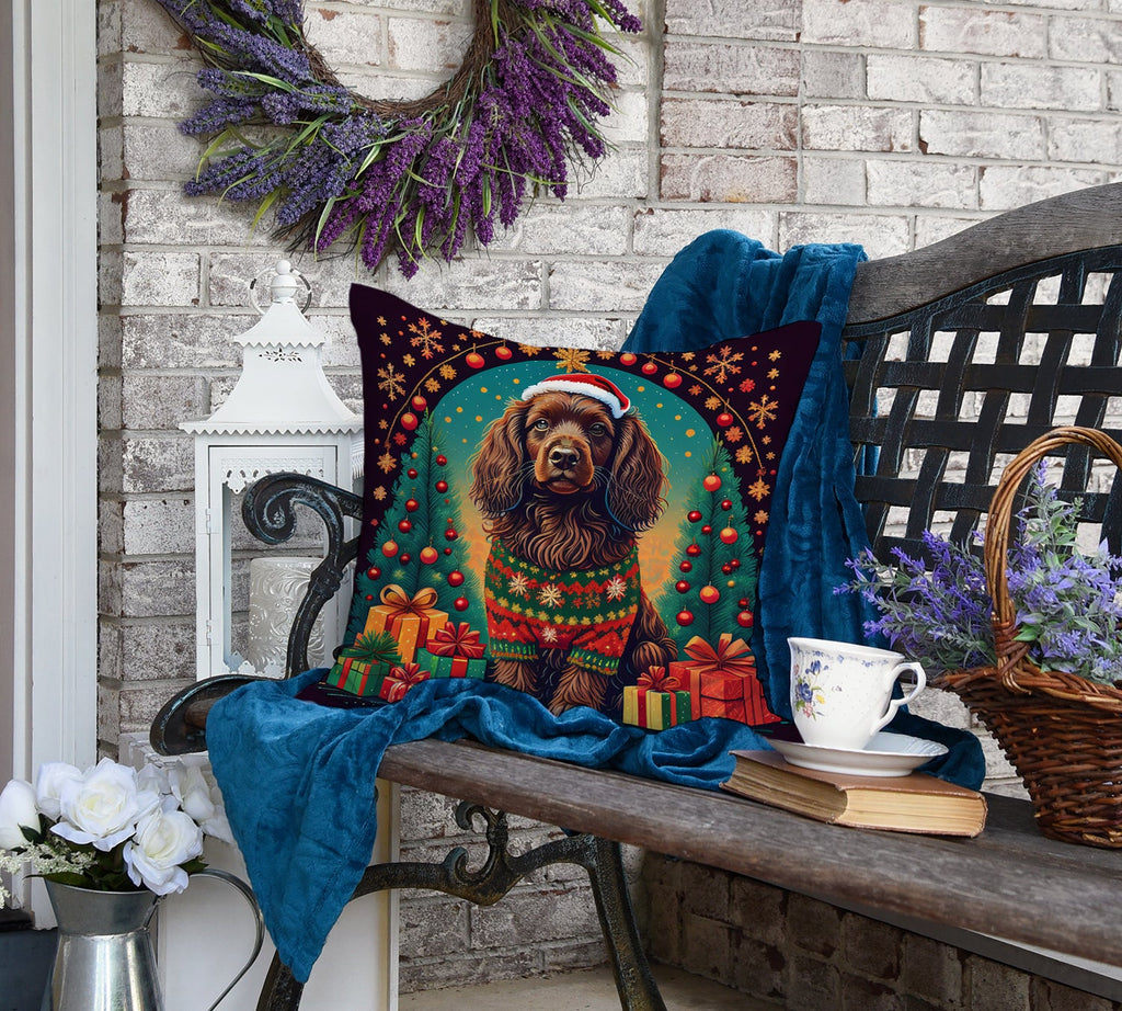 Boykin Spaniel Christmas Decorative Throw Pillow 18x18 Indoor Outdoor Accent Cushion, Fabric Cover with Insert for Sofa, Bed, Porch & Living Room