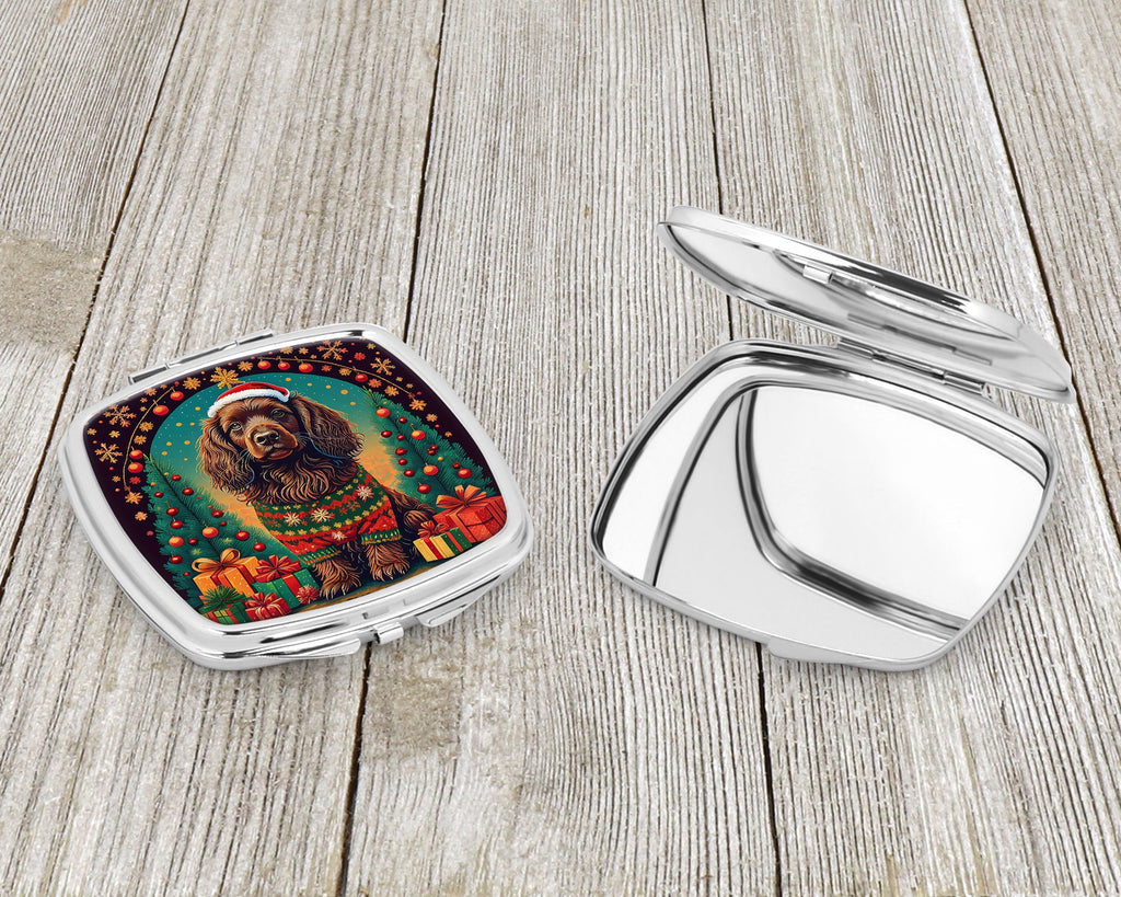 Boykin Spaniel Christmas Compact Mirror Decorative Travel Makeup Mirror for Women Girls Gifts Pocket Makeup Mirror Folding Handheld