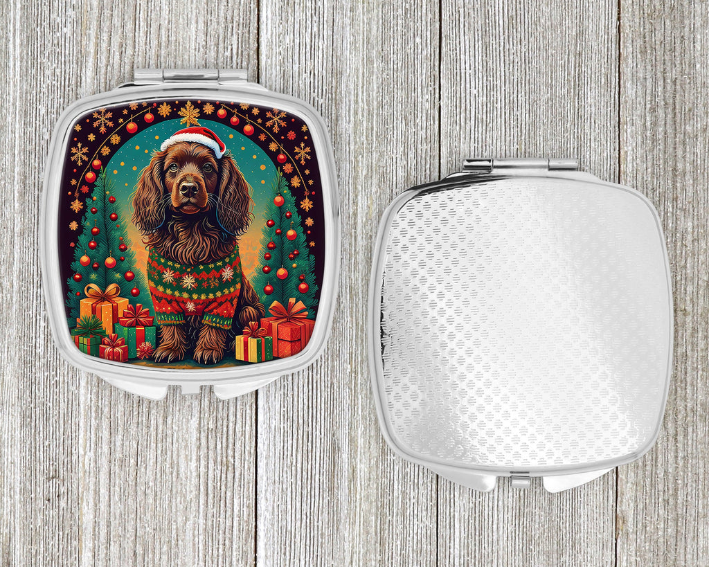 Boykin Spaniel Christmas Compact Mirror Decorative Travel Makeup Mirror for Women Girls Gifts Pocket Makeup Mirror Folding Handheld