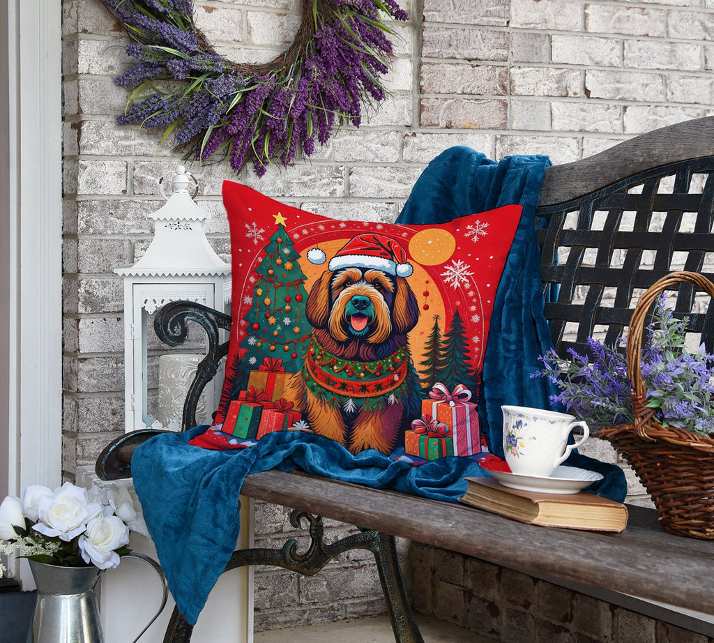 Briard Christmas Decorative Throw Pillow 18x18 Indoor Outdoor Accent Cushion, Fabric Cover with Insert for Sofa, Bed, Porch & Living Room