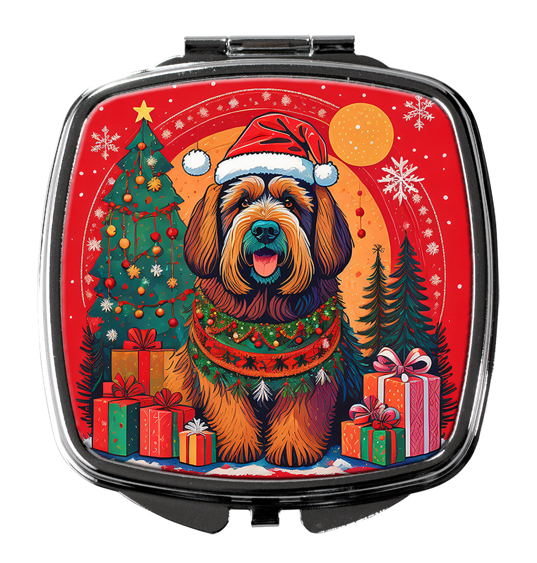 Briard Christmas Compact Mirror Decorative Travel Makeup Mirror for Women Girls Gifts Pocket Makeup Mirror Folding Handheld