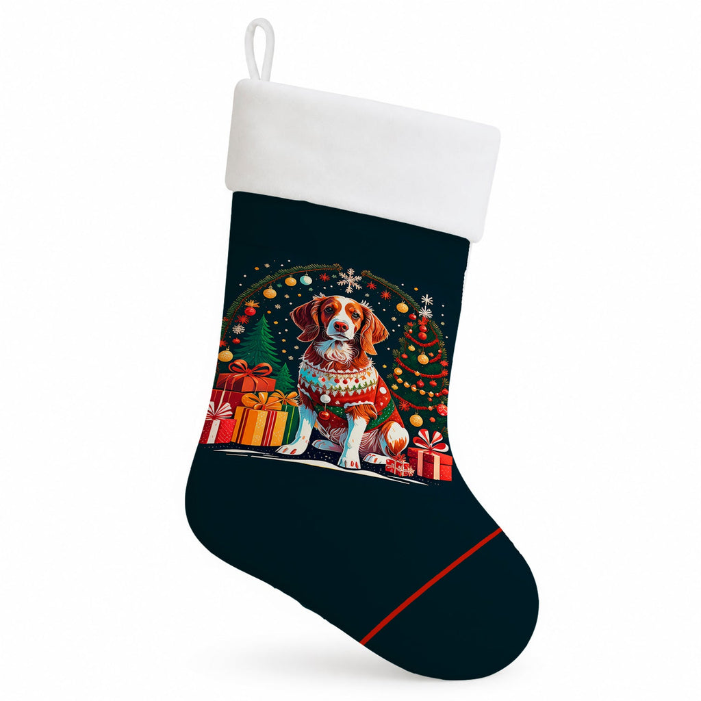 Brittany Spaniel Christmas Holiday Stocking Double-Sided Print, Polyester Suede,11x18, Made in USA