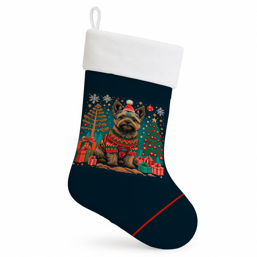 Cairn Terrier Christmas Holiday Stocking Double-Sided Print, Polyester Suede,11x18, Made in USA