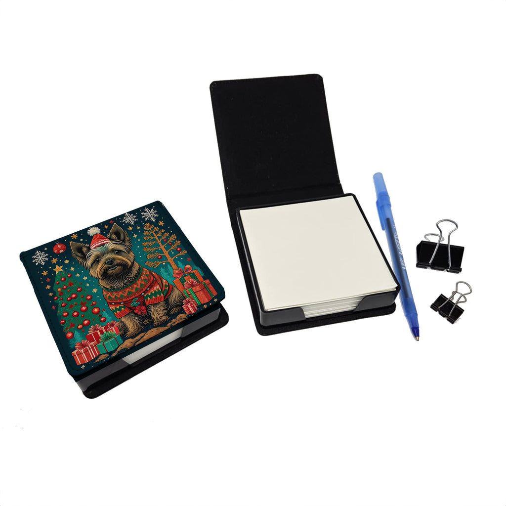 Cairn Terrier Christmas PU Leather Note Paper Holder with Artist-Designed Cover, Desk Accessory, Office Gift