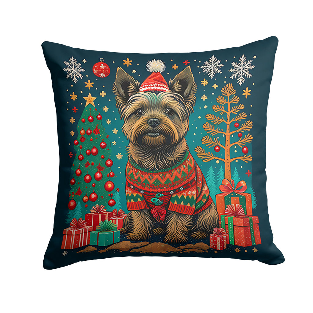 Cairn Terrier Christmas Decorative Throw Pillow 14x14 Indoor Outdoor Accent Cushion, Fabric Cover with Insert for Sofa, Bed, Porch & Living Room