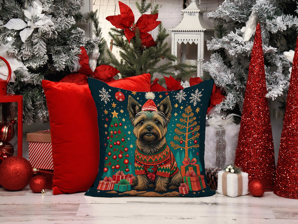Cairn Terrier Christmas Decorative Throw Pillow 14x14 Indoor Outdoor Accent Cushion, Fabric Cover with Insert for Sofa, Bed, Porch & Living Room