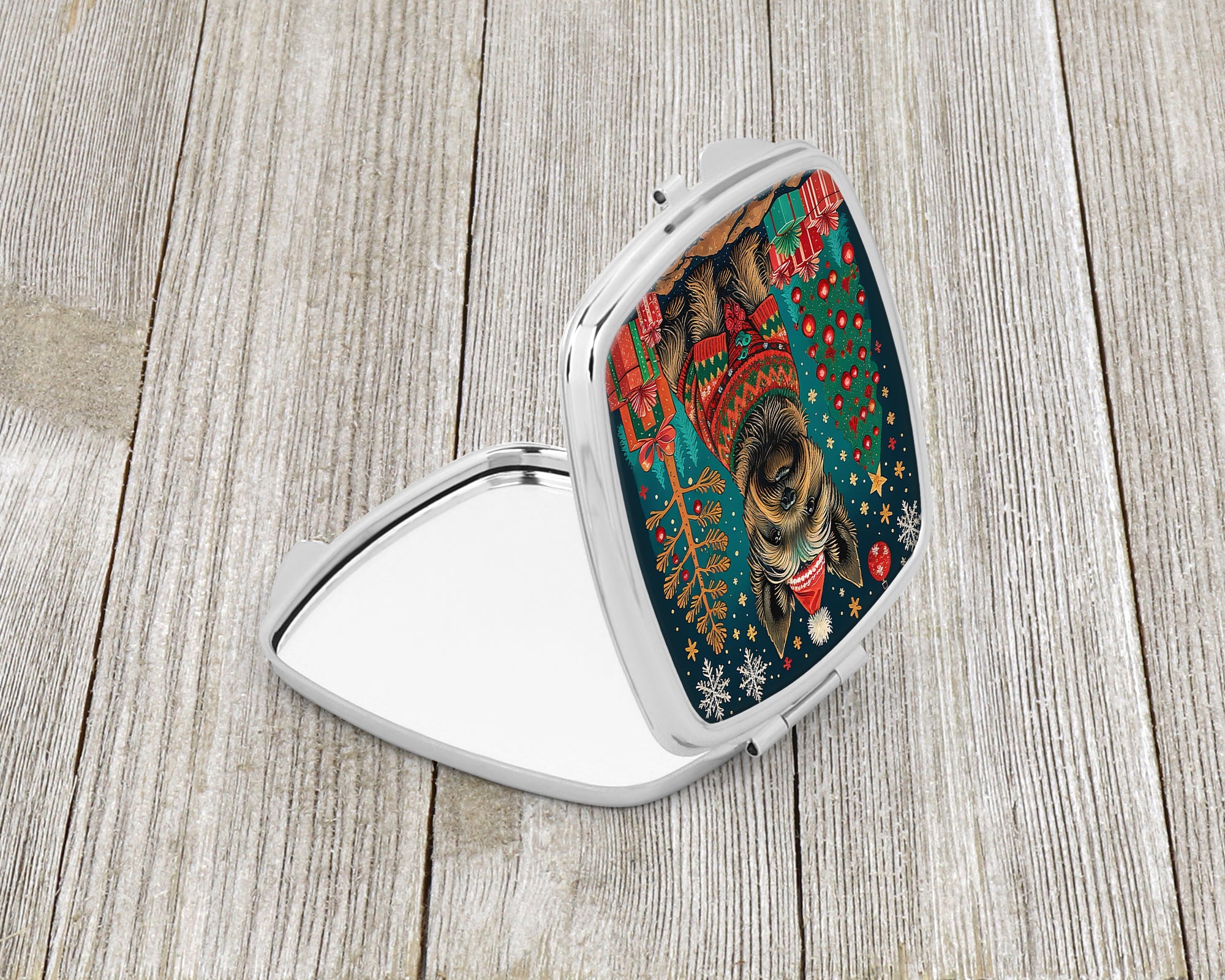 Cairn Terrier Christmas Compact Mirror Decorative Travel Makeup Mirror for Women Girls Gifts Pocket Makeup Mirror Folding Handheld
