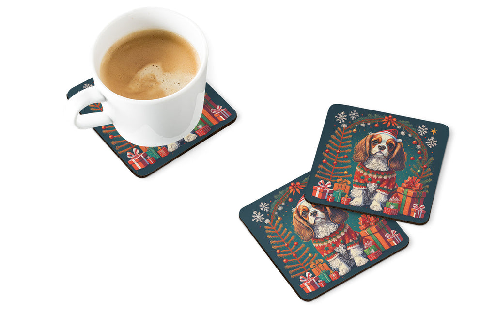 Cavalier King Charles Spaniel Christmas Foam Coasters Set of 4 Cup Coasters for Indoor Outdoor, Tabletop Protection, Anti Slip, Mouse pad Material