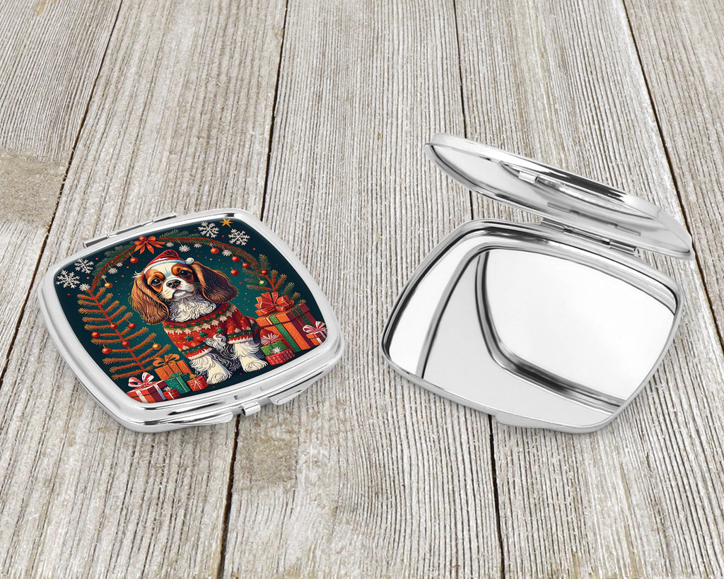 Cavalier King Charles Spaniel Christmas Compact Mirror Decorative Travel Makeup Mirror for Women Girls Gifts Pocket Makeup Mirror Folding Handheld